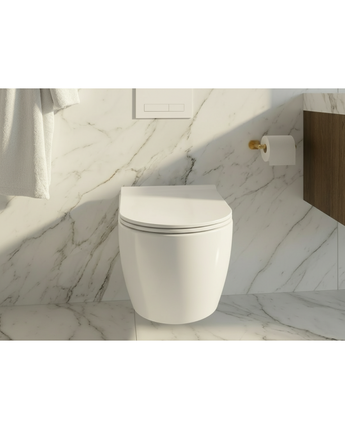 WC-Toilette: Schüssel VIRVEL Weiß mit Klosettsitz Slim Soft-Close Tornado-Spülsystem