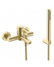 EVERSAN Wannenarmatur Oval LOKE Handbrause Brauseschlauch Gold gebürstet
