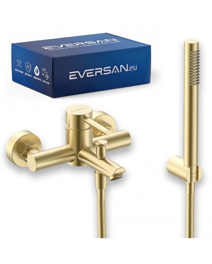 EVERSAN Wannenarmatur Oval LOKE Handbrause Brauseschlauch Gold gebürstet