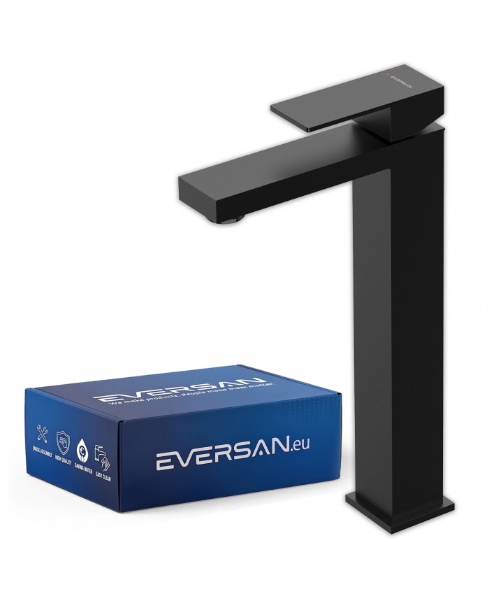 EVERSAN Waschtischarmatur Quadratisch TORIN Hoch Schwarz