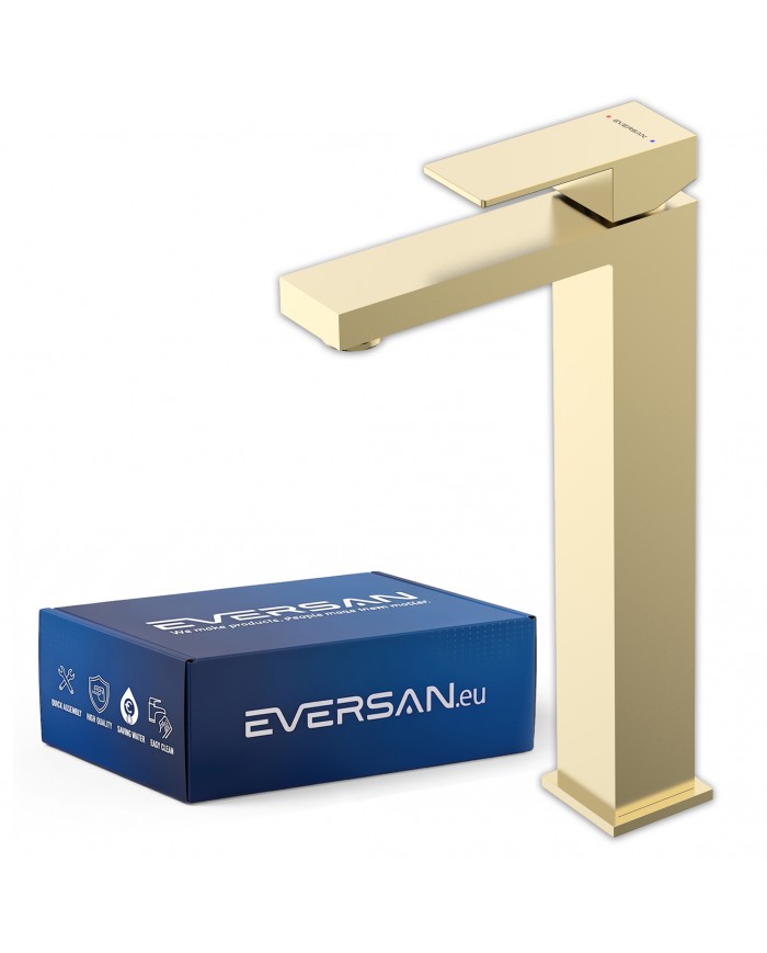 EVERSAN Waschtischarmatur Quadratisch TORIN Hoch Gold gebürstet