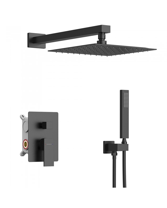 EVERSAN Duschset Quadratisch TORIN Unterputz Einbau-Box Schwarz