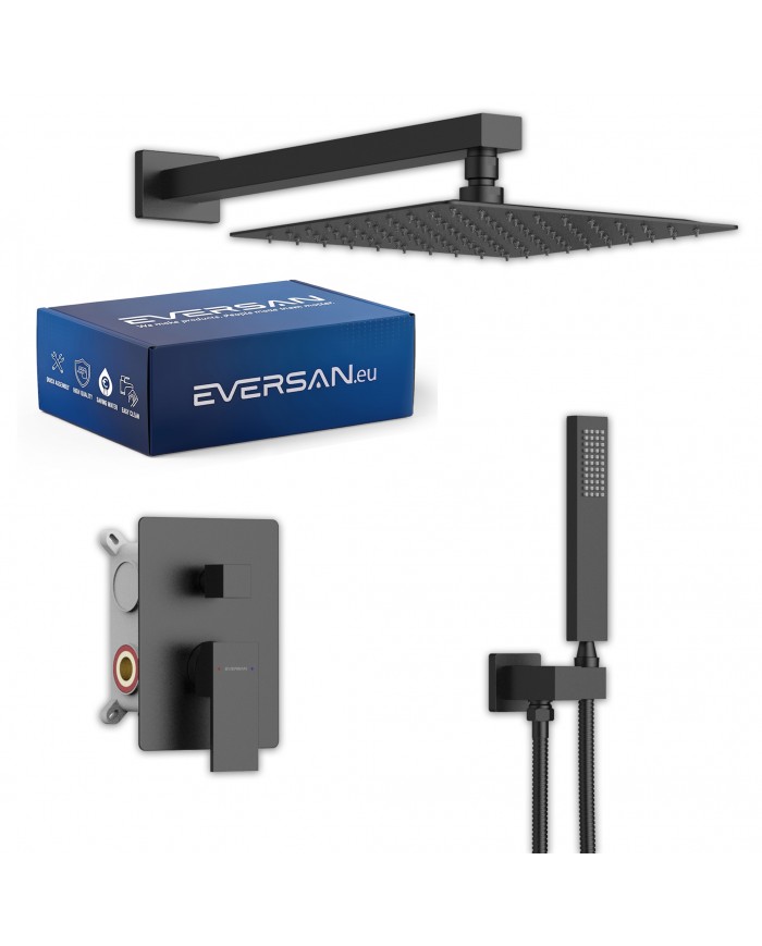EVERSAN Duschset Quadratisch TORIN Unterputz Einbau-Box Schwarz