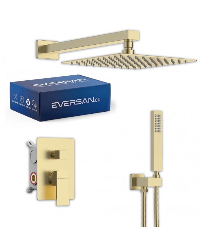 EVERSAN Duschset Quadratisch TORIN Unterputz Einbau-Box Gold gebürstet