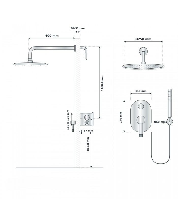 EVERSAN Duschset Oval LOKE Unterputz Einbau-Box Chrom