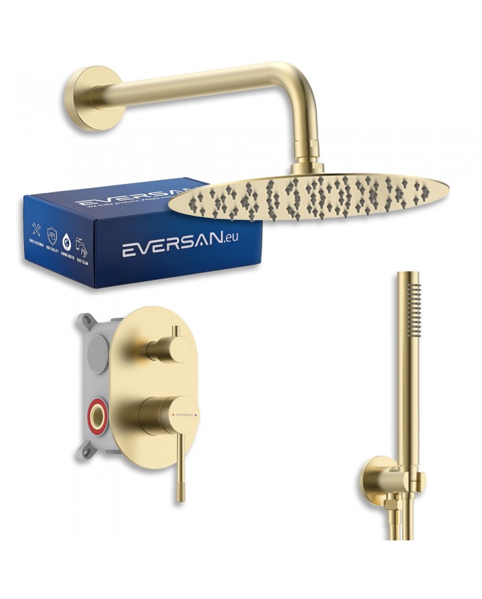 EVERSAN Duschset Oval LOKE Unterputz Einbau-Box Gold gebürstet