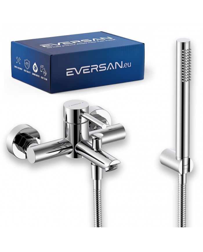 EVERSAN Wannenarmatur Oval LOKE Handbrause Brauseschlauch Chrom