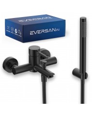 EVERSAN Wannenarmatur Oval LOKE Handbrause Brauseschlauch Schwarz