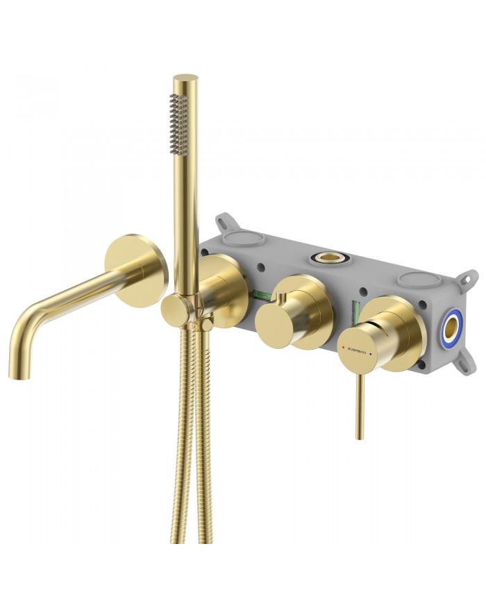 EVERSAN Wannenarmatur Oval LOKE 4-Loch Unterputz Einbau-Box Gold gebürstet