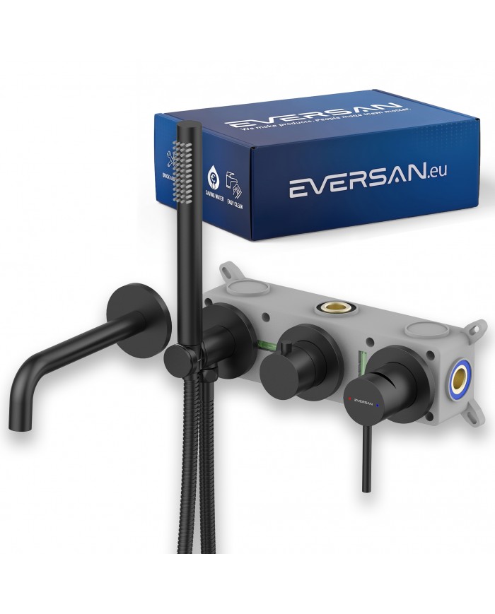 EVERSAN Wannenarmatur Oval LOKE 4-Loch Unterputz Einbau-Box Schwarz