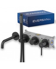 EVERSAN Wannenarmatur Oval LOKE 4-Loch Unterputz Einbau-Box Schwarz