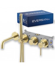 EVERSAN Wannenarmatur Oval LOKE 4-Loch Unterputz Einbau-Box Gold gebürstet