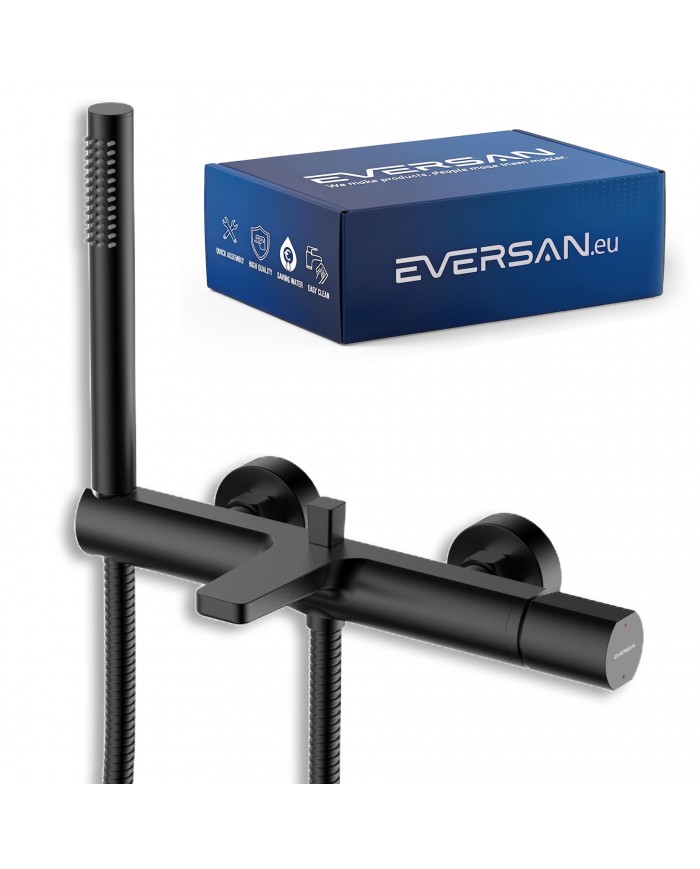 EVERSAN Wannenarmatur Oval LOKE Handbrause Brauseschlauch Schwarz