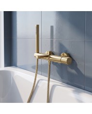 EVERSAN Wannenarmatur Oval LOKE Handbrause Brauseschlauch Gold gebürstet