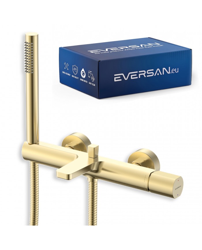 EVERSAN Wannenarmatur Oval LOKE Handbrause Brauseschlauch Gold gebürstet