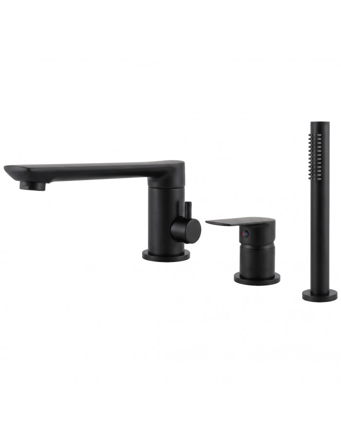 EVERSAN Wannenrandarmatur 3-Loch Oval LOKE Handbrause Brauseschlauch Schwarz