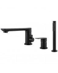 EVERSAN Wannenrandarmatur 3-Loch Oval LOKE Handbrause Brauseschlauch Schwarz