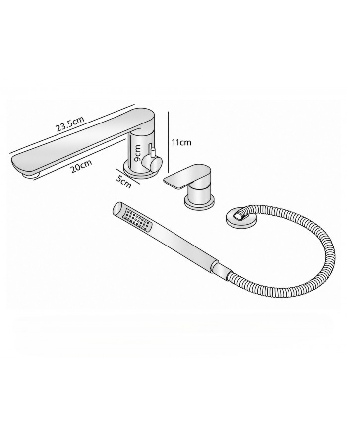 EVERSAN Wannenrandarmatur 3-Loch Oval LOKE Handbrause Brauseschlauch Chrom