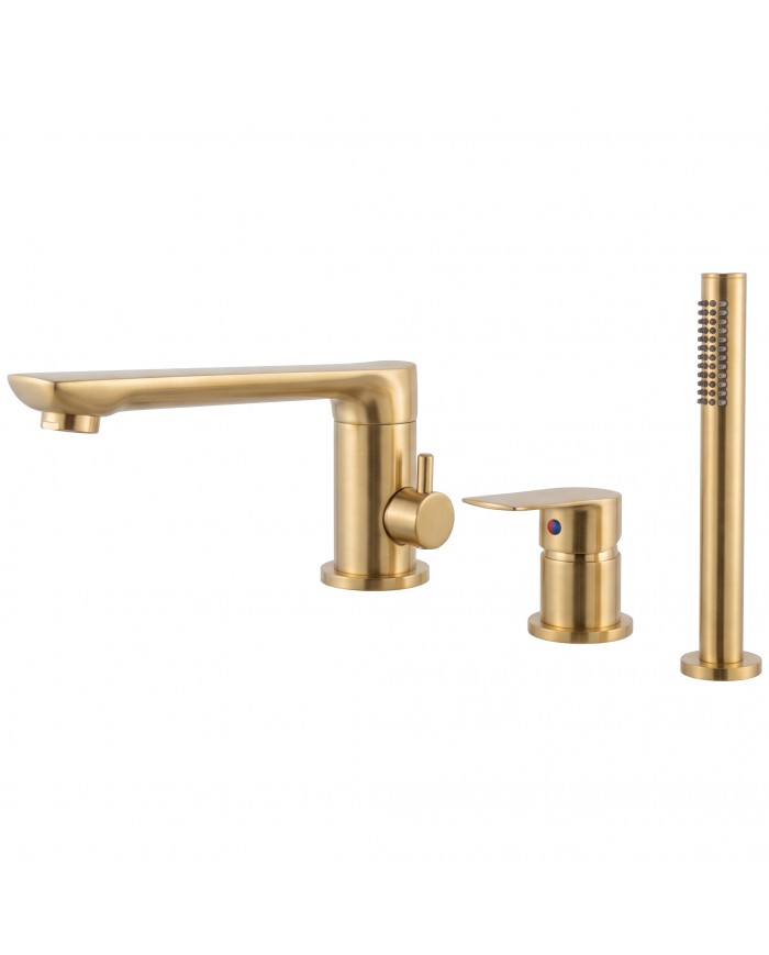 EVERSAN Wannenrandarmatur 3-Loch Oval LOKE Handbrause Brauseschlauch Gold gebürstet