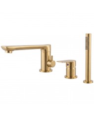 EVERSAN Wannenrandarmatur 3-Loch Oval LOKE Handbrause Brauseschlauch Gold gebürstet