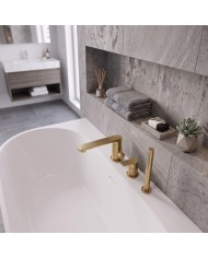 EVERSAN Wannenrandarmatur 3-Loch Oval LOKE Handbrause Brauseschlauch Gold gebürstet
