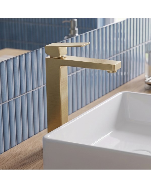 EVERSAN Waschtischarmatur Quadratisch TORIN Hoch Gold gebürstet
