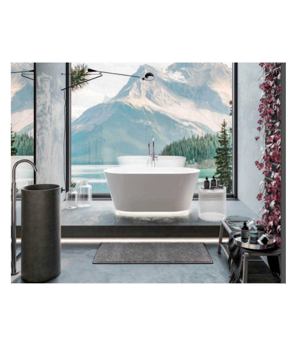 Freistehende Badewanne Beleuchtung 150x75cm Siphon Push-Open weiß Composite 