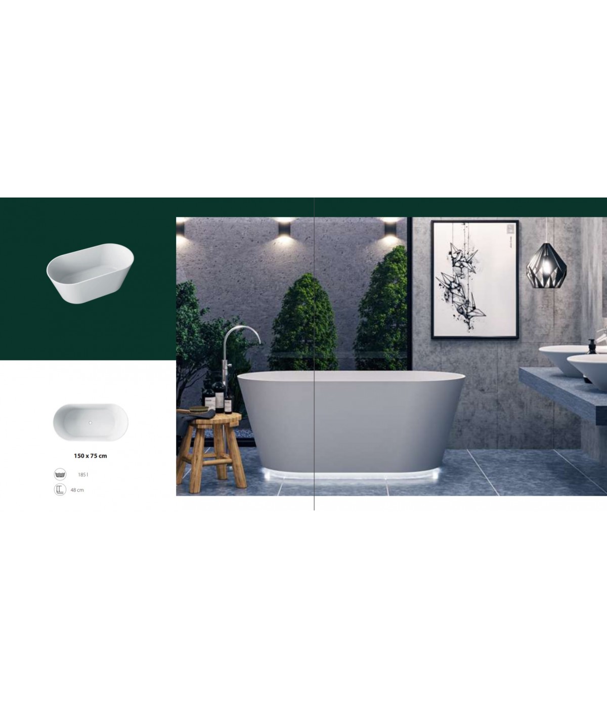 Freistehende Badewanne 150x75 Ida Mineral Composite LED Weiß Ablaufgarnitur GRATIS !