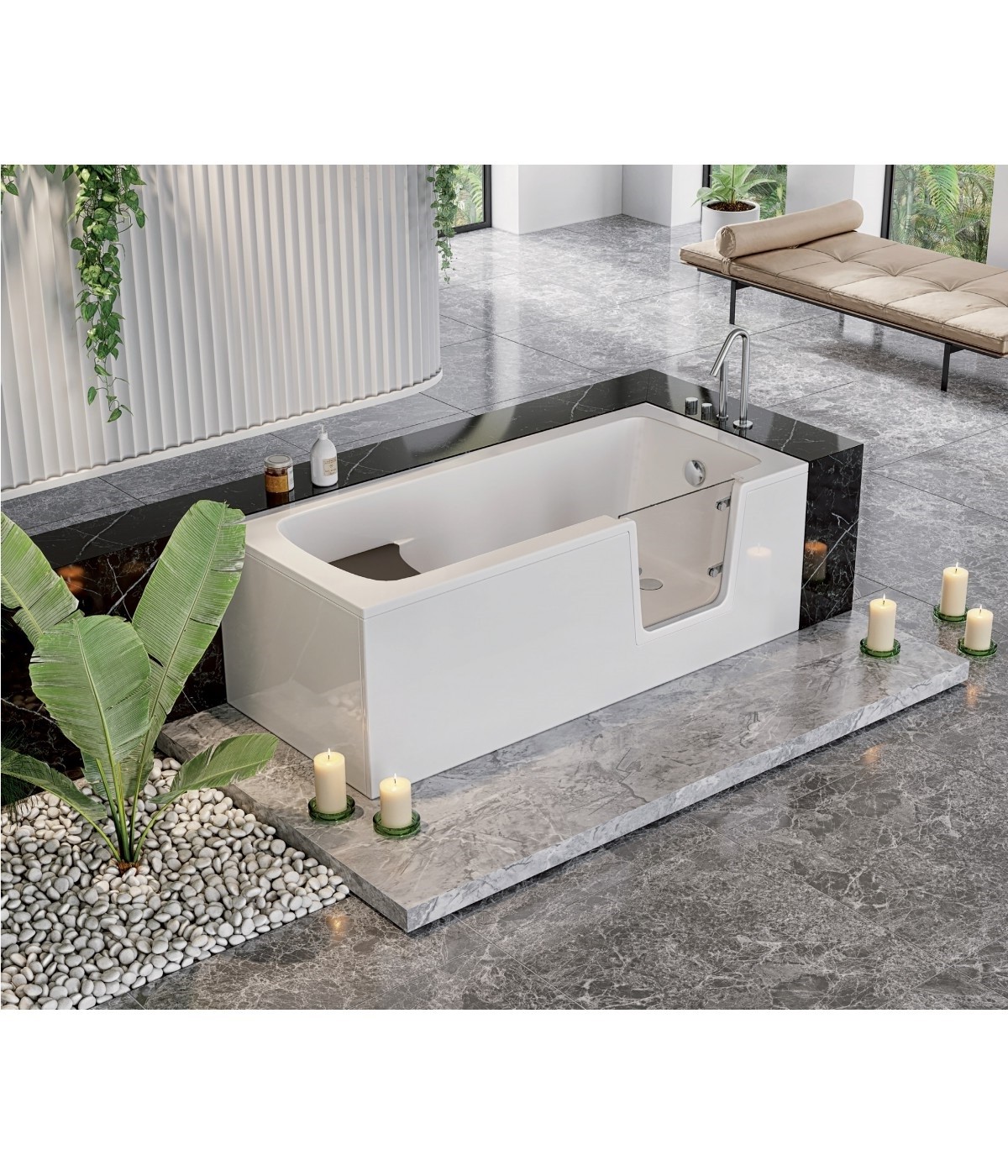 Badewanne 120 x 70 cm Sitzwanne Rechteck Sitzbadewanne mit Sitz