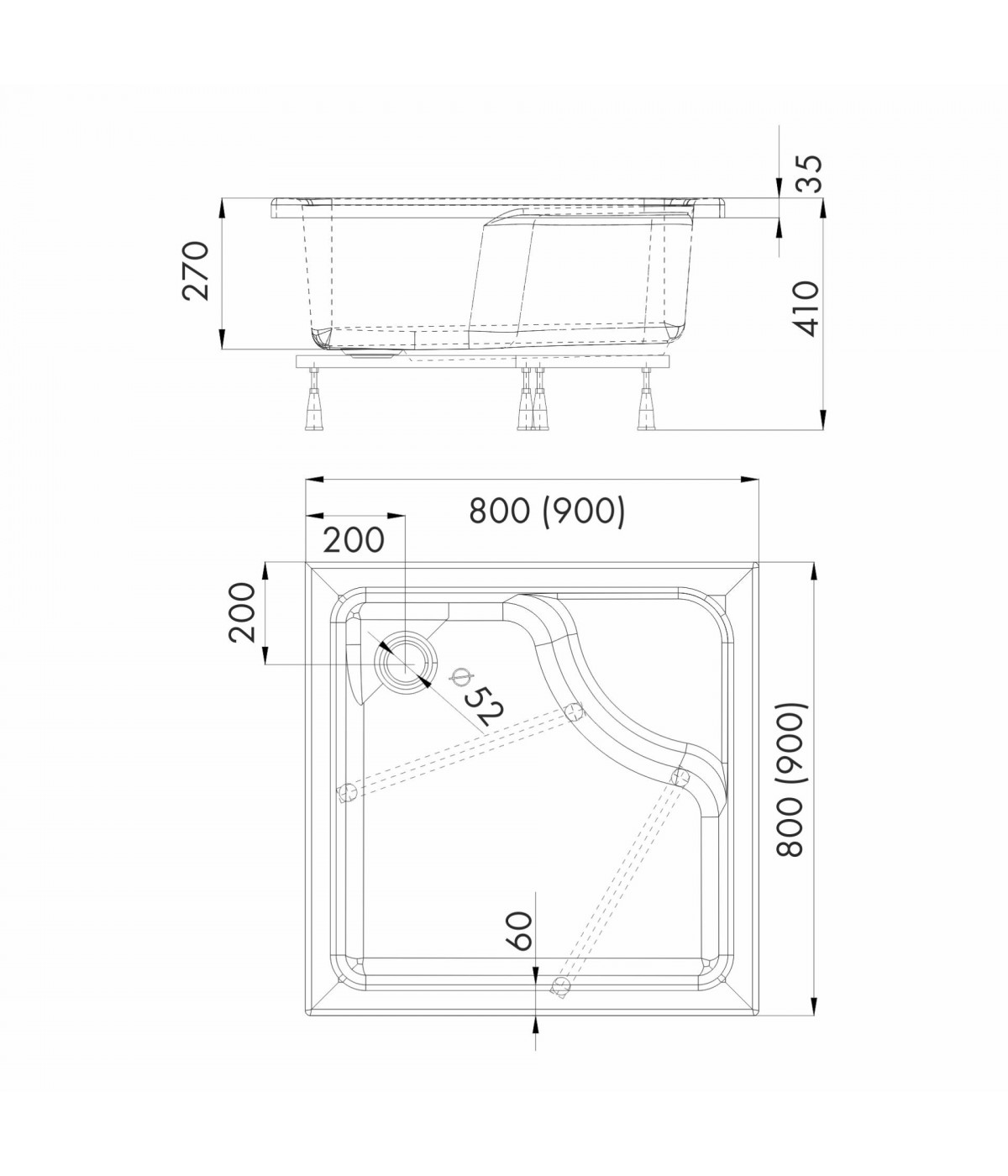 DUSCHWANNE QUADRATISCH 80x80 DORIS Ablaufgarnitur GRATIS !