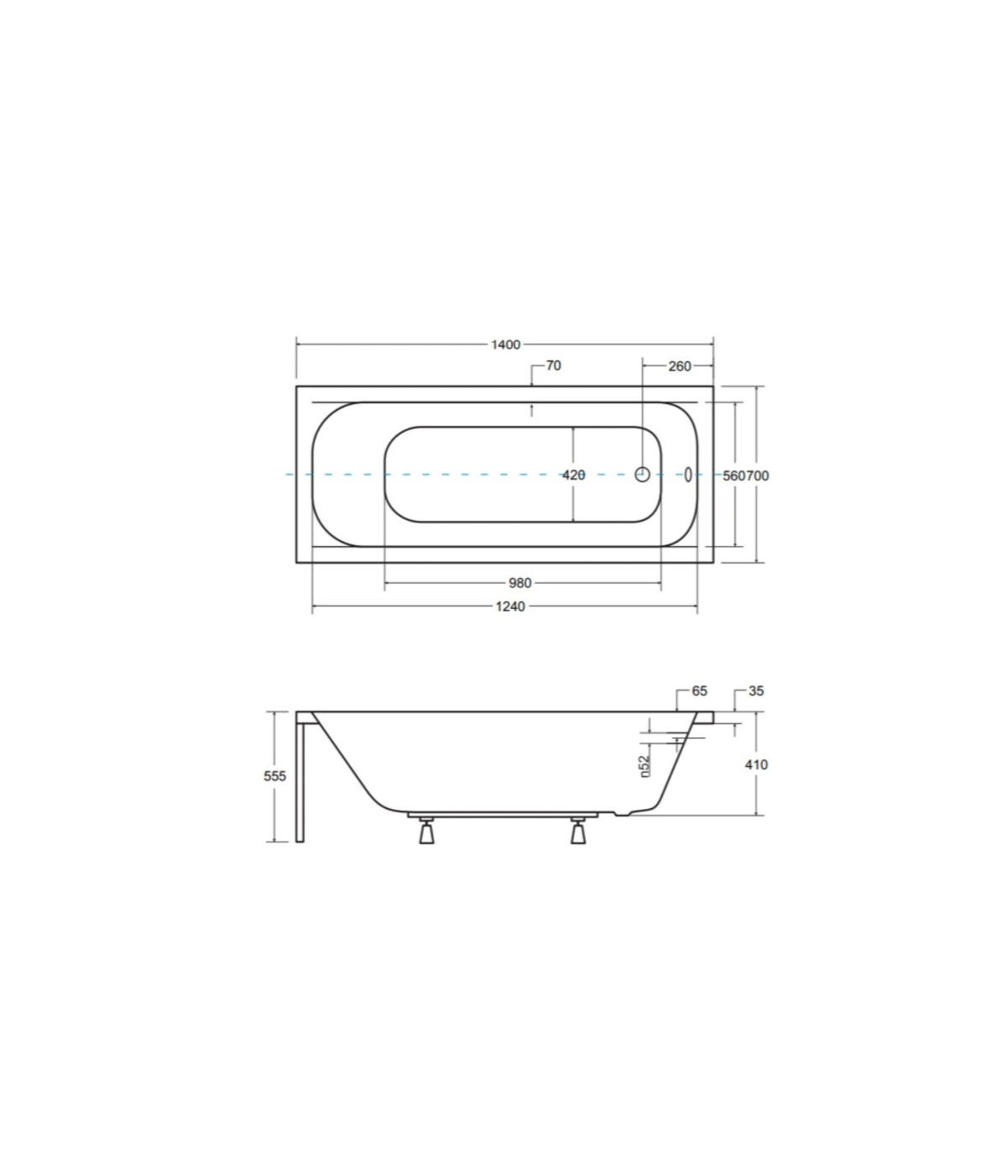 RECHTECK BADEWANNE 140x70 CONTINEA Ablaufgarnitur + Füße GRATIS !