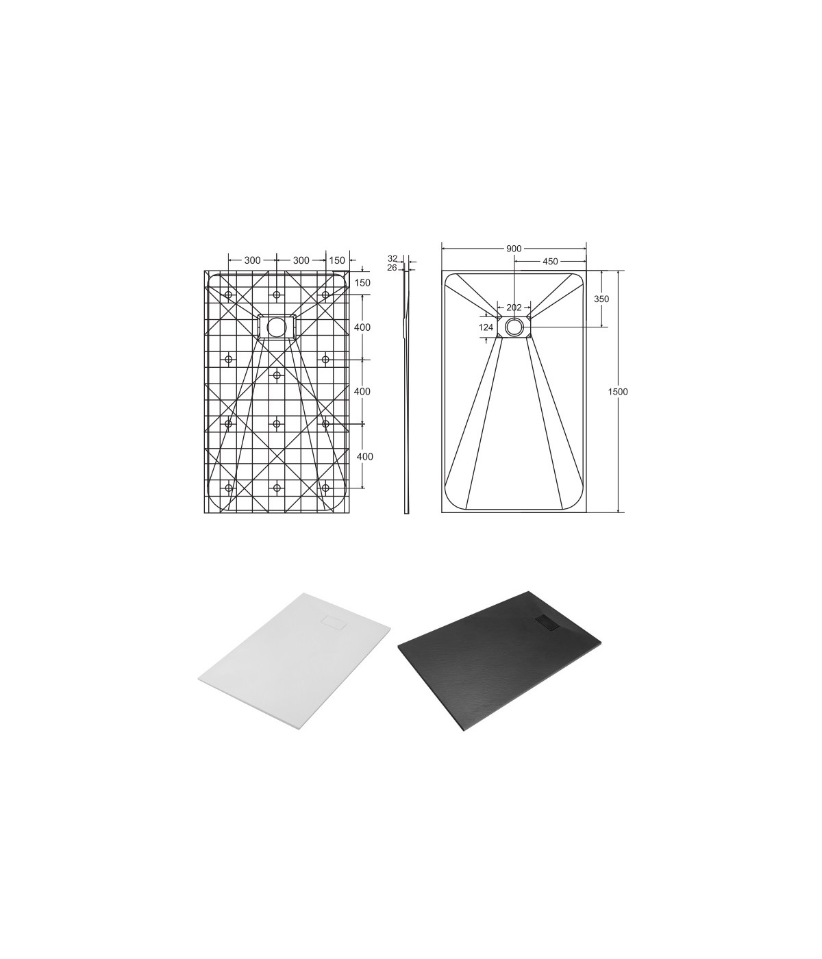 DUSCHWANNE RECHTECK 150x90 VEXOS SCHWARZ Ablaufgarnitur GRATIS !