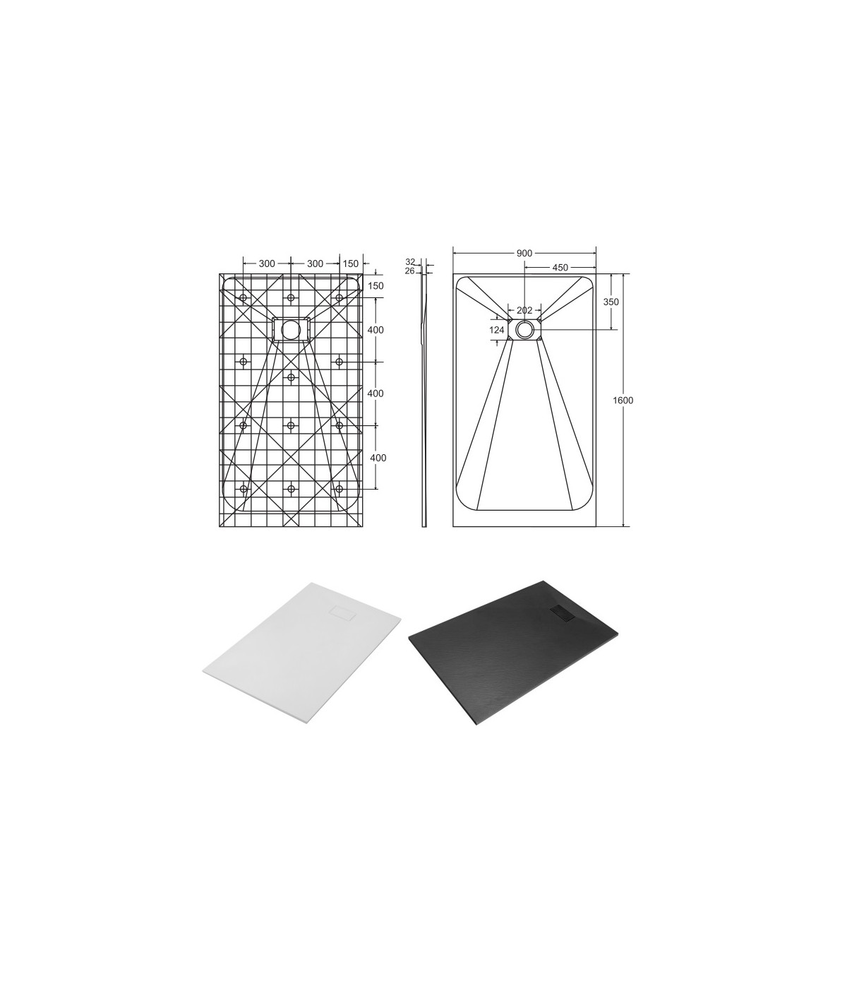 DUSCHWANNE RECHTECK 160x90 VEXOS SCHWARZ Ablaufgarnitur GRATIS !