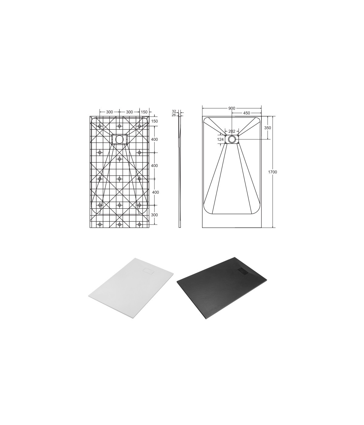 DUSCHWANNE RECHTECK 170x90 VEXOS SCHWARZ Ablaufgarnitur GRATIS !