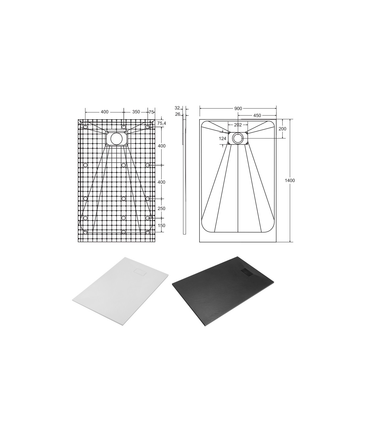 DUSCHWANNE RECHTECK 140x90 VEXOS Ablaufgarnitur GRATIS !