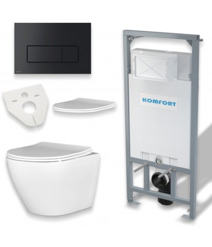 SET: WC-Vorwandelement C201 + WC-Toilette SLIM Soft-Close Desna Weiß + Schallschutzmatte + WC-Betätigungsplatte Schwarz
