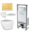 SET: WC-Vorwandelement Duofix + WC-Toilette SLIM Soft-Close City-Cleanon Weiß + Schallschutzmatte + WC-Betätigungsplatte Chrom