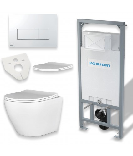 SET: WC-Vorwandelement C201 + WC-Toilette SLIM Soft-Close Desna Weiß + Schallschutzmatte + WC-Betätigungsplatte Chrom