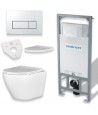SET: WC-Vorwandelement C201 + WC-Toilette SLIM Soft-Close City-Cleanon Weiß + Schallschutzmatte + WC-Betätigungsplatte Gold