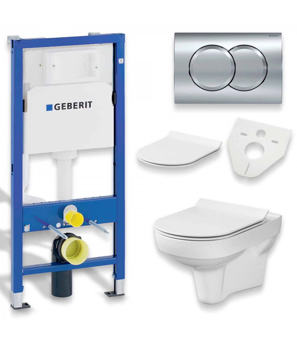 SET: WC-Vorwandelement Duofix + WC-Toilette SLIM Soft-Close City-Cleanon Weiß + Schallschutzmatte + WC-Betätigungsplatte Chrom