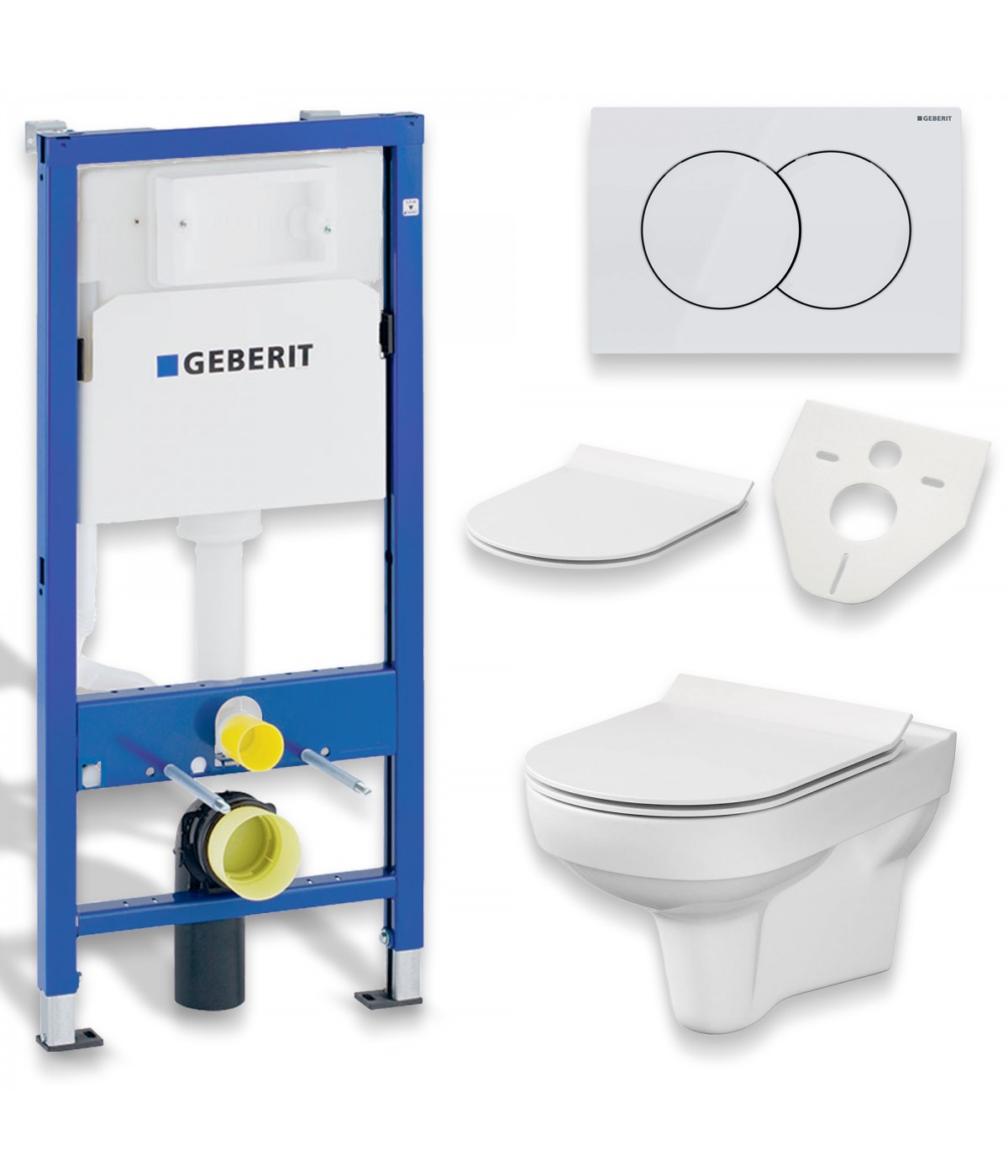 SET: WC-Vorwandelement Duofix + WC-Toilette SLIM Soft-Close City-Cleanon Weiß + Schallschutzmatte + WC-Betätigungsplatte Weiß