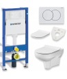 SET: WC-Vorwandelement Duofix + WC-Toilette SLIM Soft-Close City-Cleanon Weiß + Schallschutzmatte + WC-Betätigungsplatte Schwarz