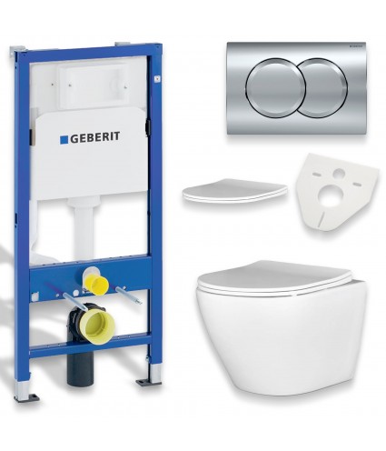 SET: WC-Vorwandelement Duofix + WC-Toilette SLIM Soft-Close Desna Weiß + Schallschutzmatte + WC-Betätigungsplatte Chrom