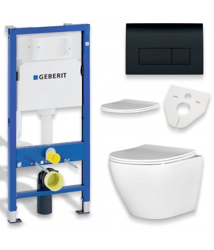 SET: WC-Vorwandelement Duofix + WC-Toilette SLIM Soft-Close Desna Weiß + Schallschutzmatte + WC-Betätigungsplatte Schwarz