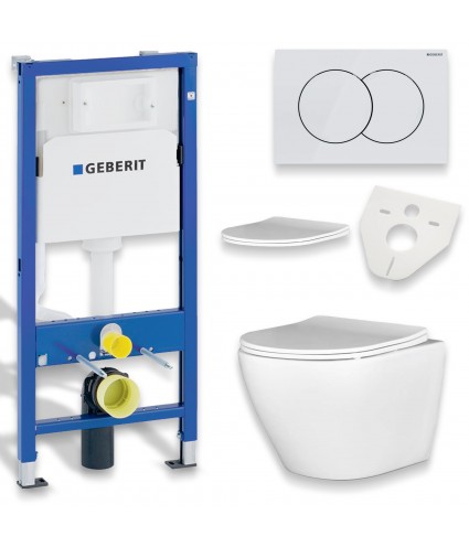SET: WC-Vorwandelement Duofix + WC-Toilette SLIM Soft-Close Desna Weiß + Schallschutzmatte + WC-Betätigungsplatte Weiß