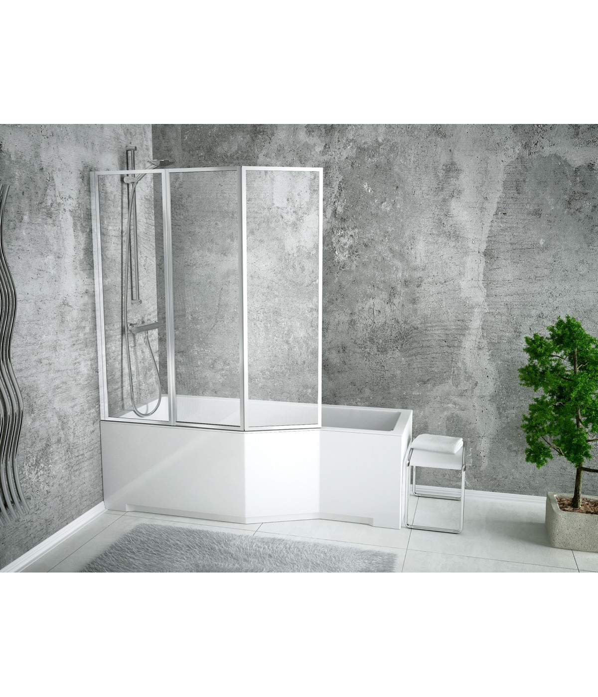 Badewannenabtrennung 3-teilig 130x140 AMBITION PREMIUM Glas 4 mm