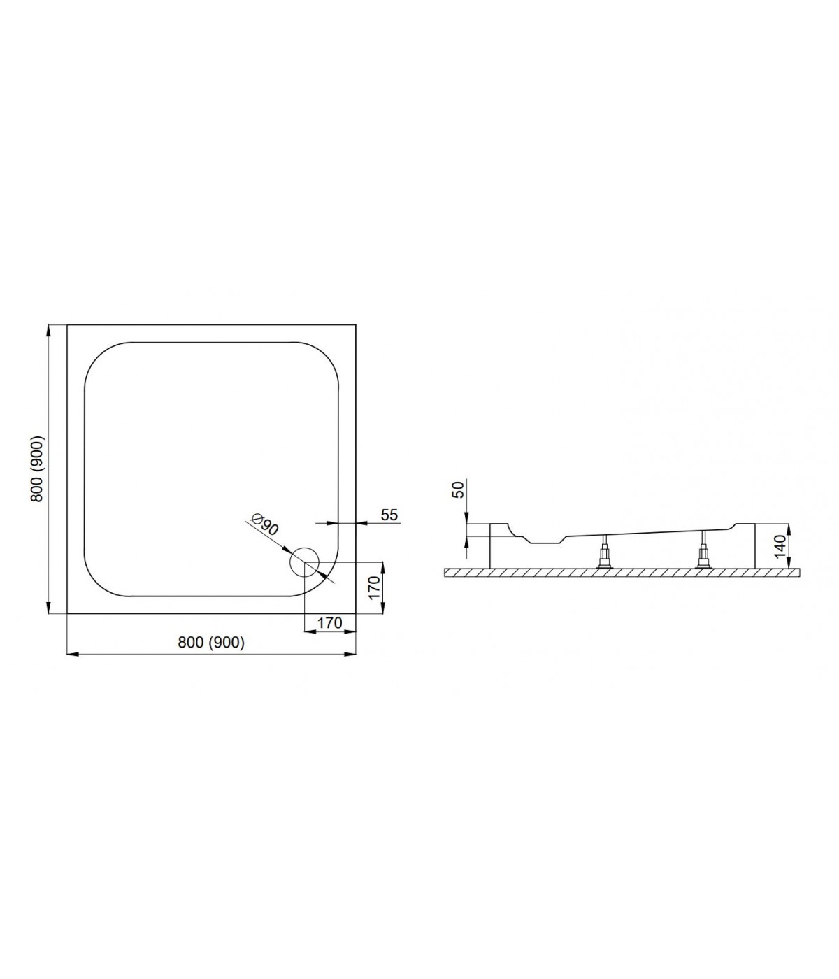 DUSCHWANNE QUADRATISCH 80x80x5 FULL Ablaufgarnitur und Füße GRATIS !