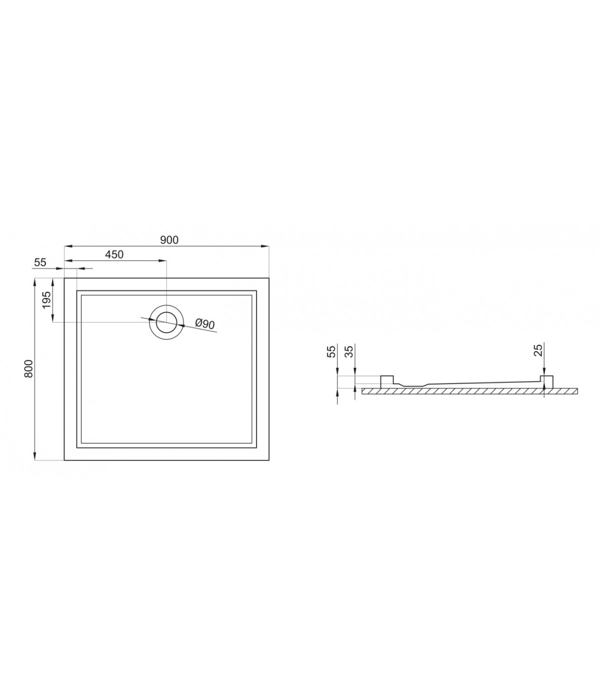 DUSCHWANNE RECHTECK 90x80 GOLIAT Ablaufgarnitur GRATIS !