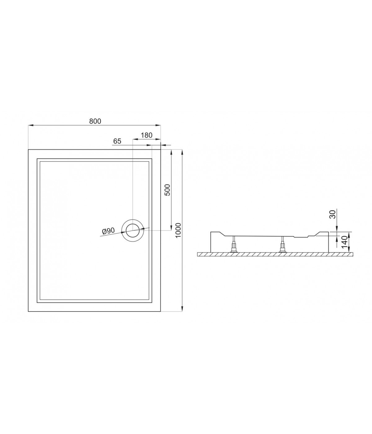 DUSCHWANNE RECHTECK 100x80x3 GOLIAT Ablaufgarnitur und Füße GRATIS !