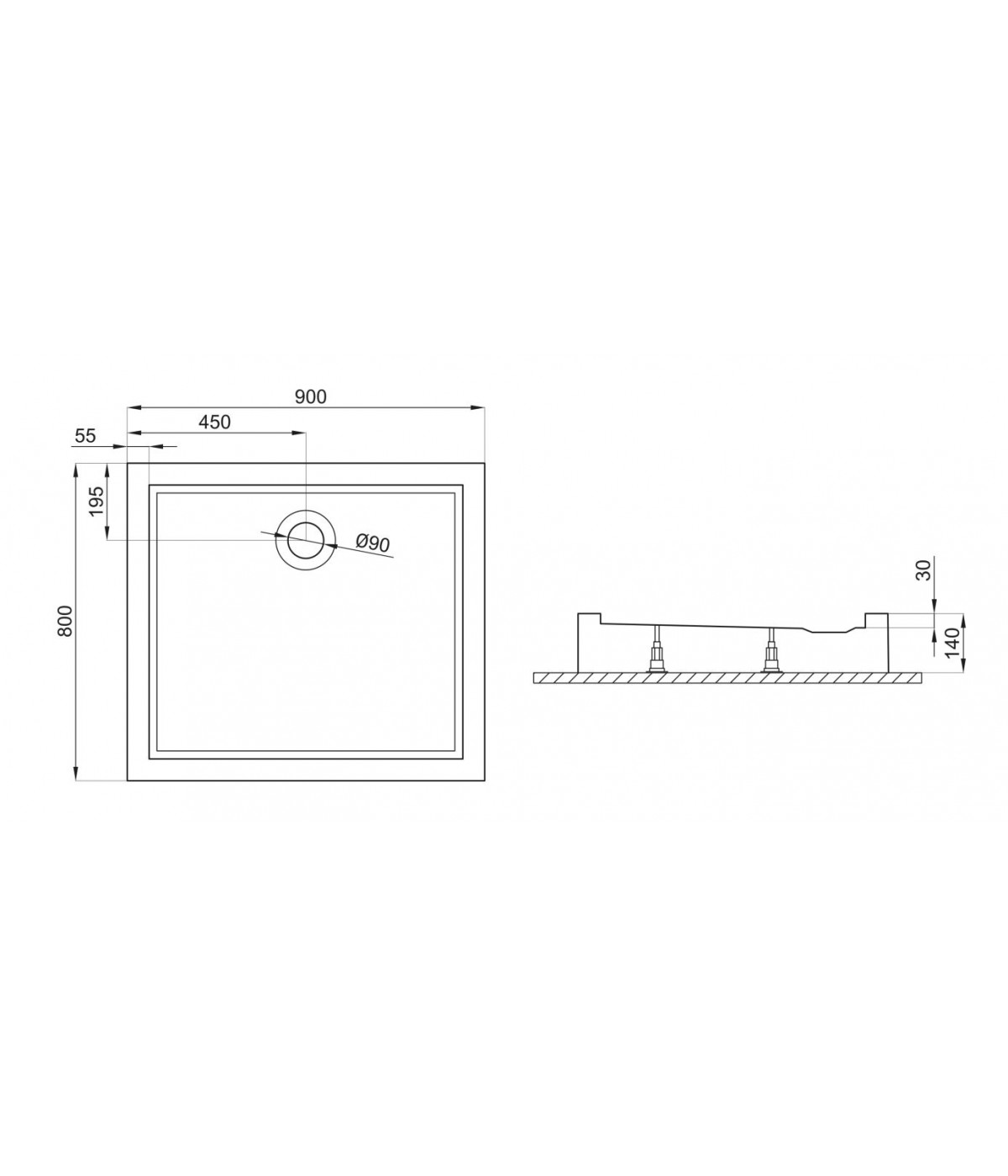 DUSCHWANNE RECHTECK 90x80x3 GOLIAT Ablaufgarnitur und Füße GRATIS !